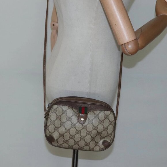 GUCCI GG Supreme Web Sherry Line Shoulder Bag PVC Beige Green Red Auth BA508 - Picture 15 of 16